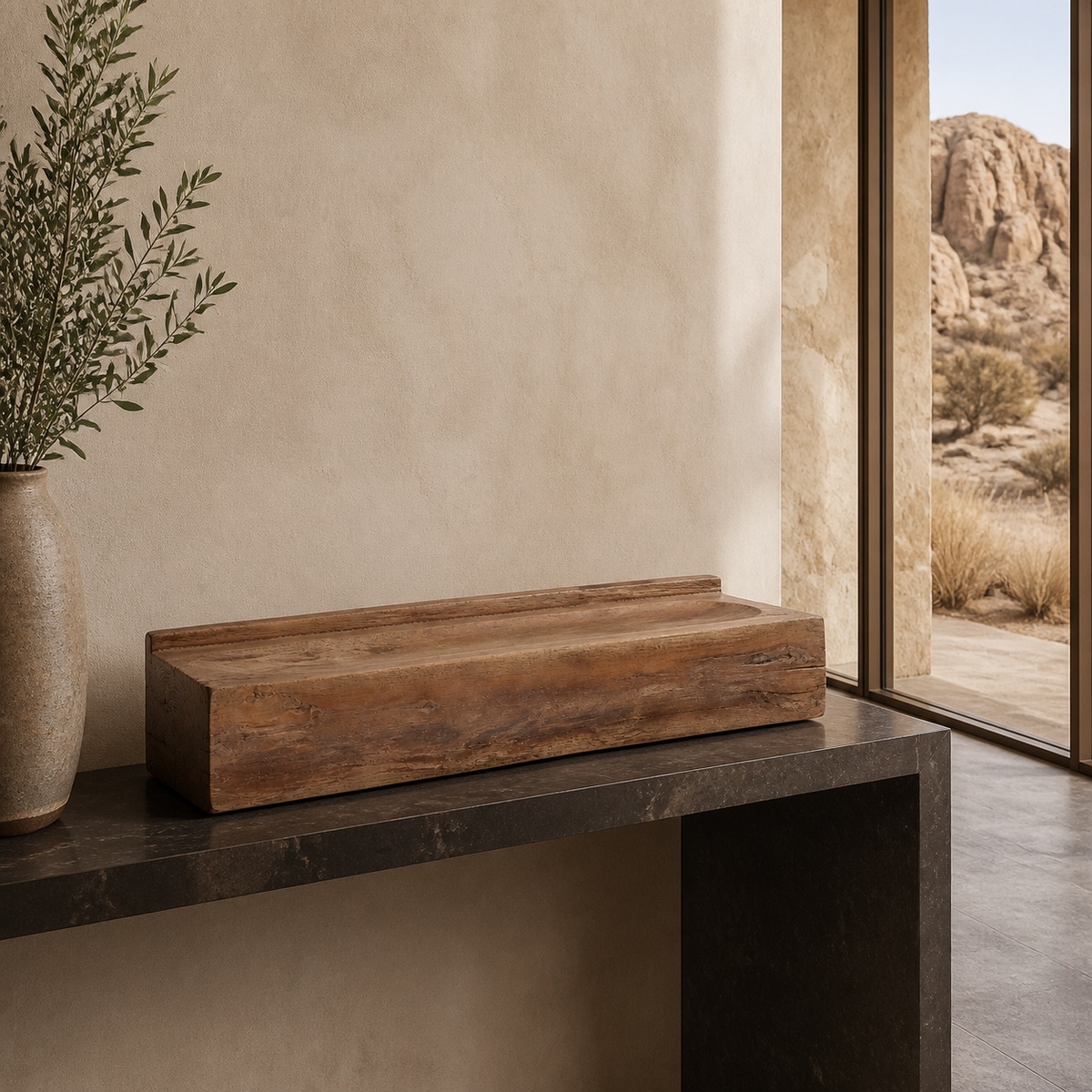 Silt Ledge, teak wood console sculpture — interior view