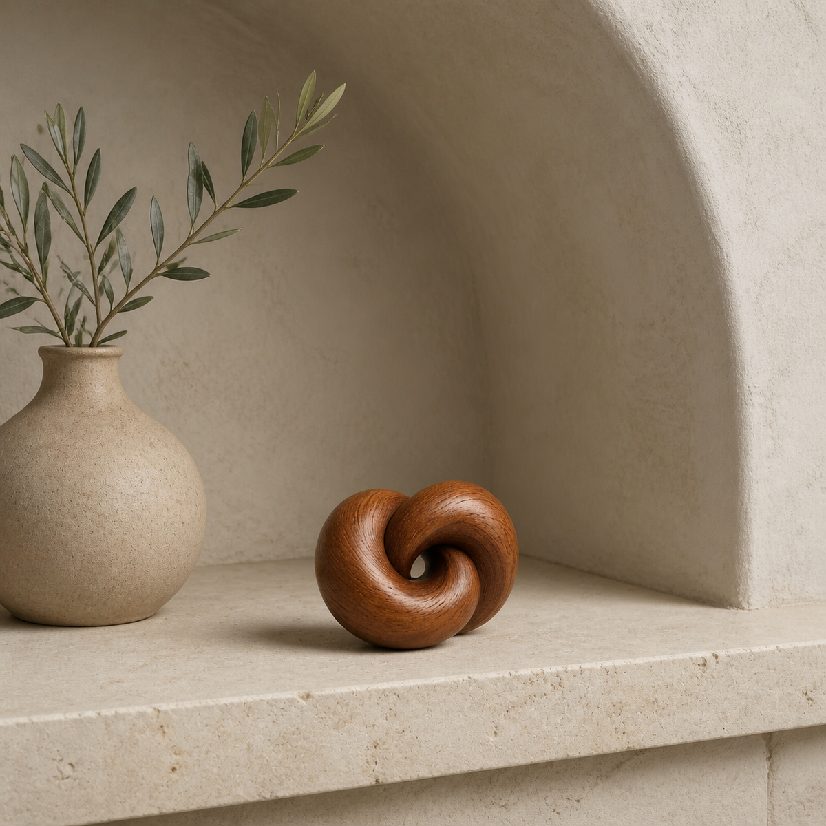 Miniature Knot, teak wood tabletop sculpture — interior view