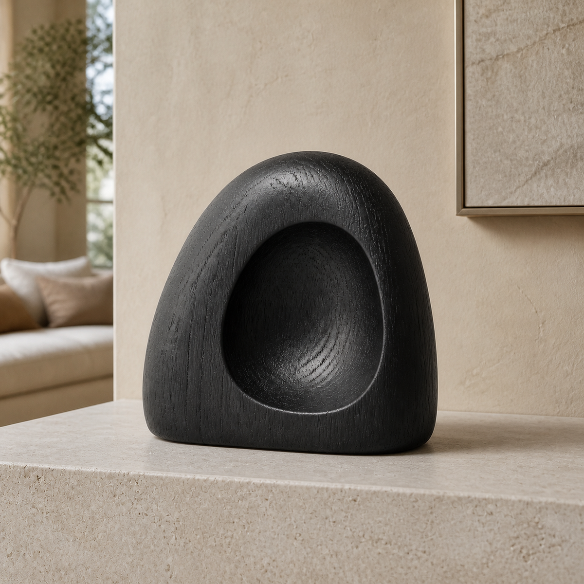 Palm Vault, teak wood tabletop sculpture — interior view