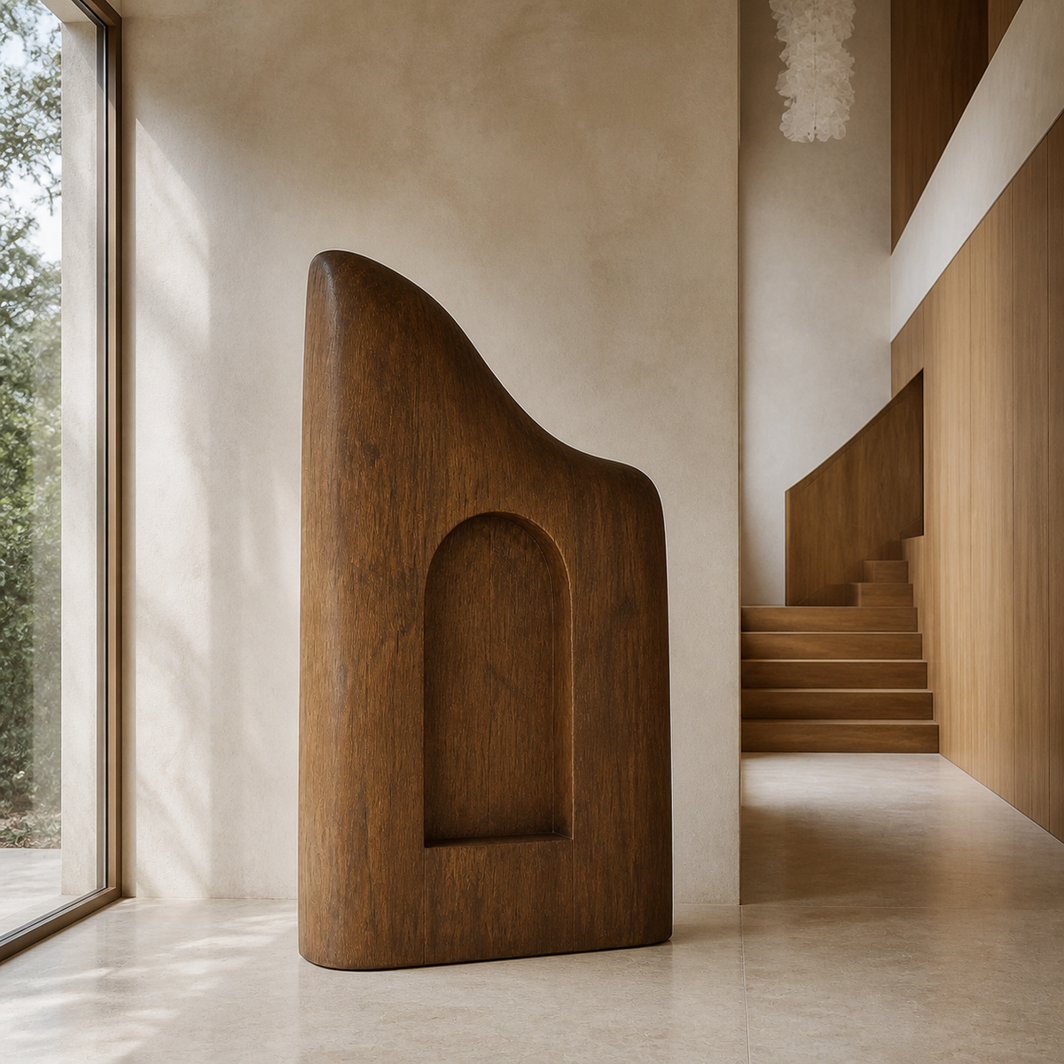 Vaulted Silence, teak wood floor sculpture — interior view
