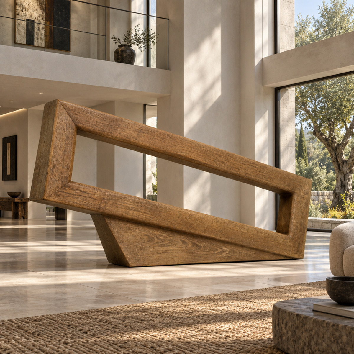 Pivot Frame, teak wood floor sculpture — interior view