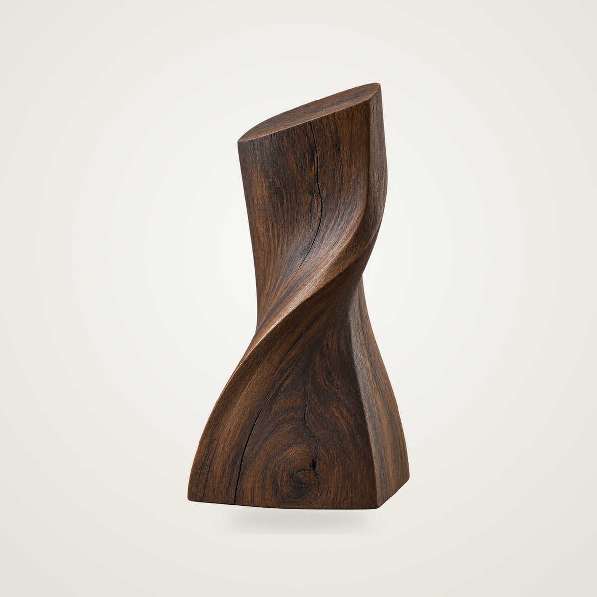 Quiet Torque, abstract teak wood sculpture — product view