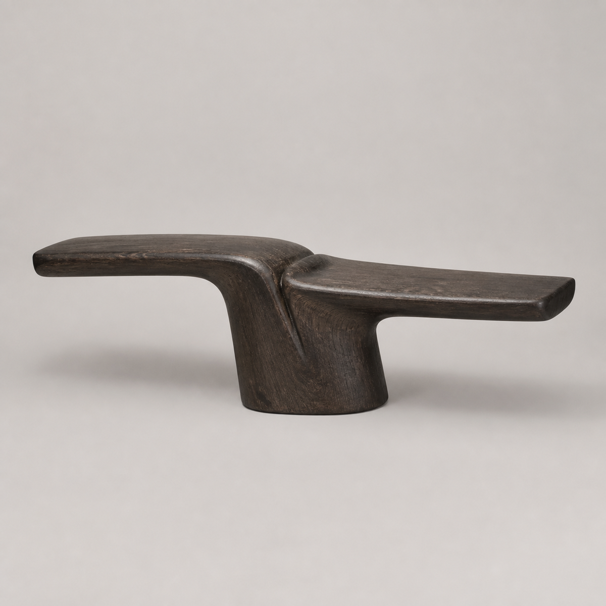 Folded Span, teak wood console sculpture — product view