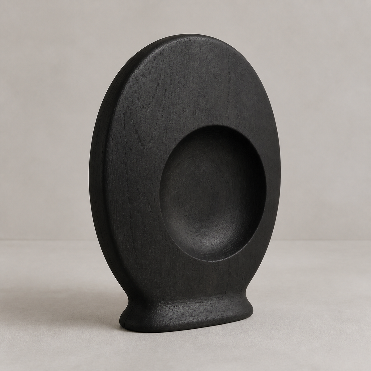 Pressed Orbit, abstract teak wood sculpture — product view