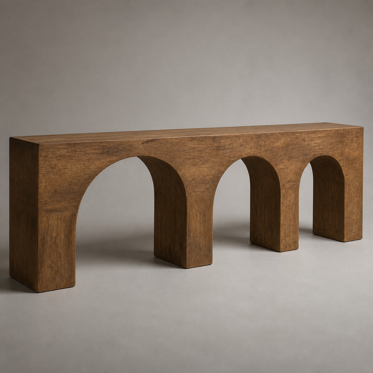 Triple Vault, teak wood console sculpture — product view