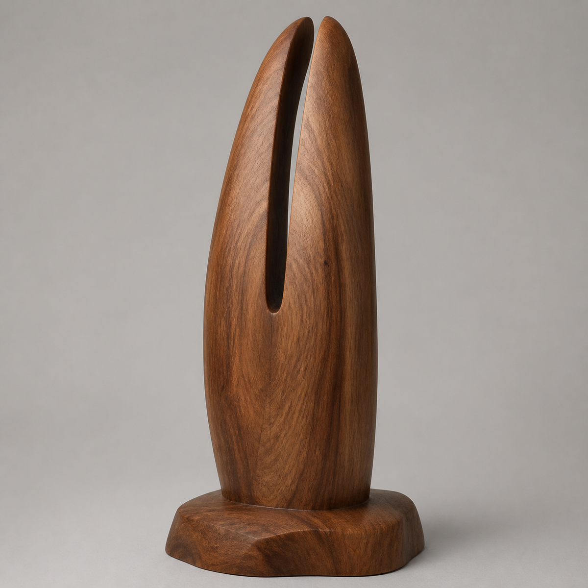 Split Pinnacle, teak wood floor sculpture — product view