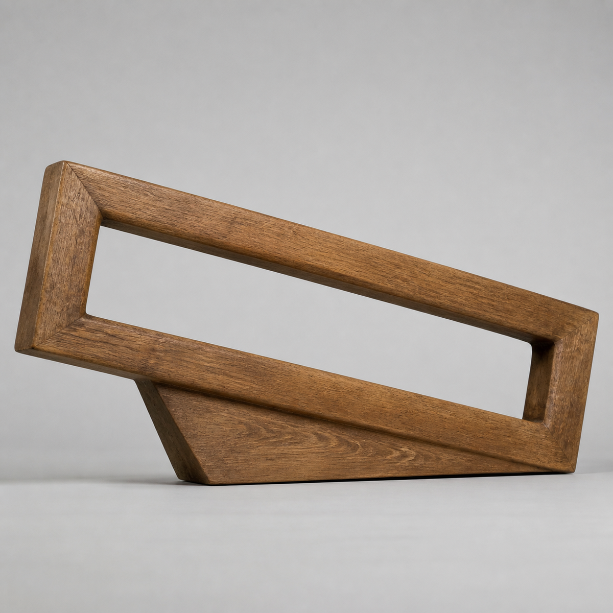 Pivot Frame, teak wood floor sculpture — product view