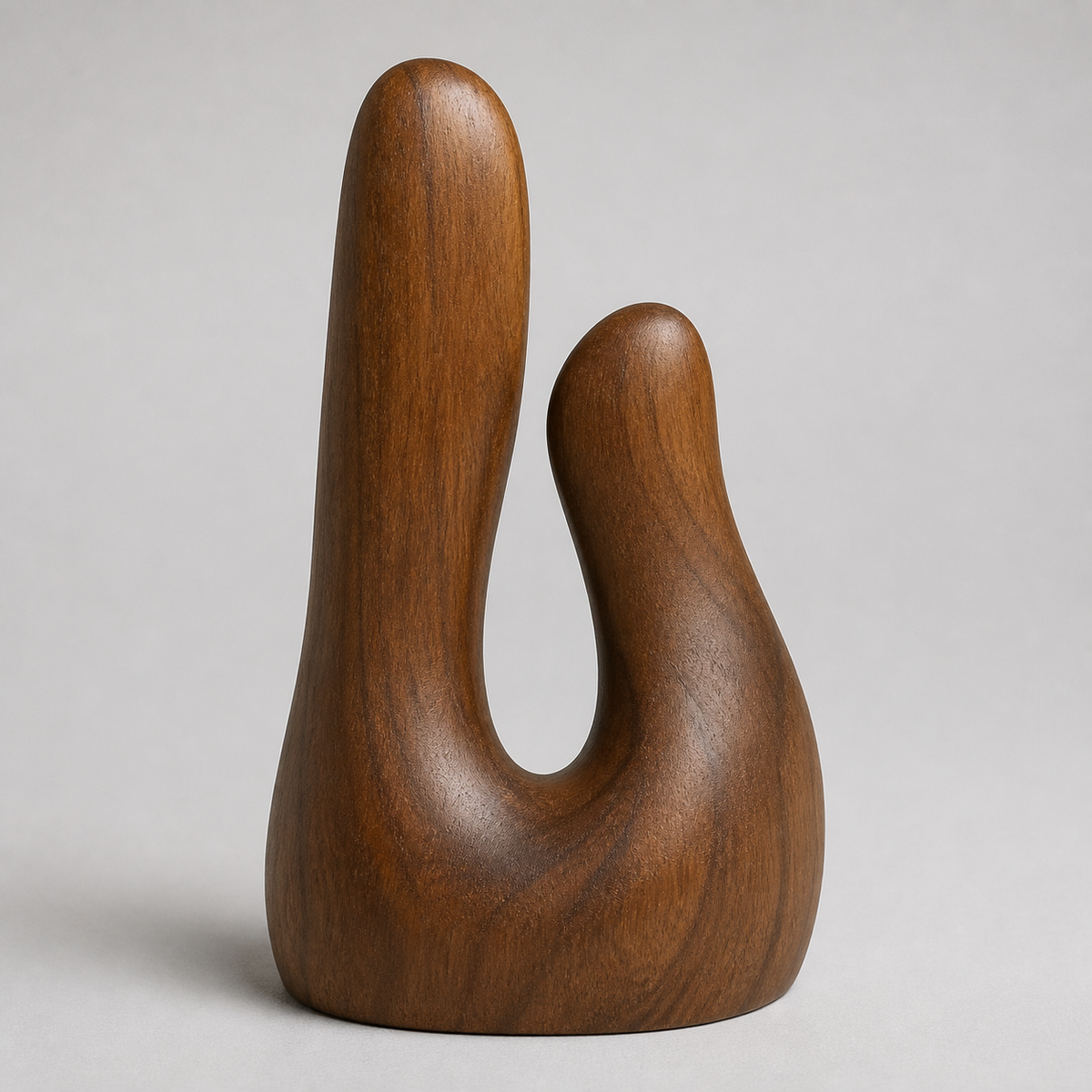 Paired Ascent, teak wood floor sculpture — product view
