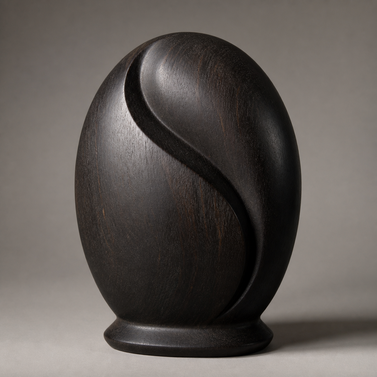 Folded Seed, abstract teak wood sculpture — product view