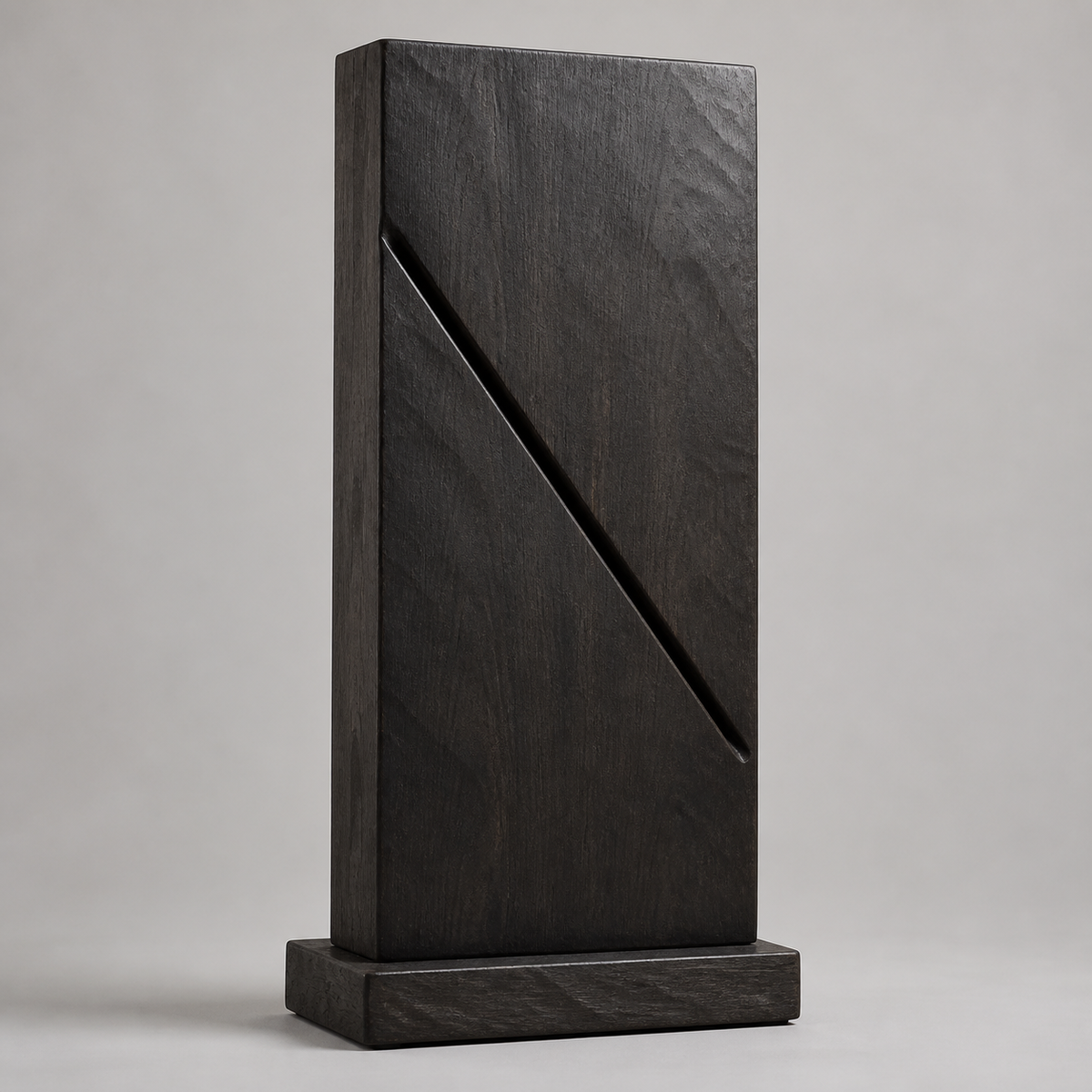 Bisected Tower, teak wood floor sculpture — product view