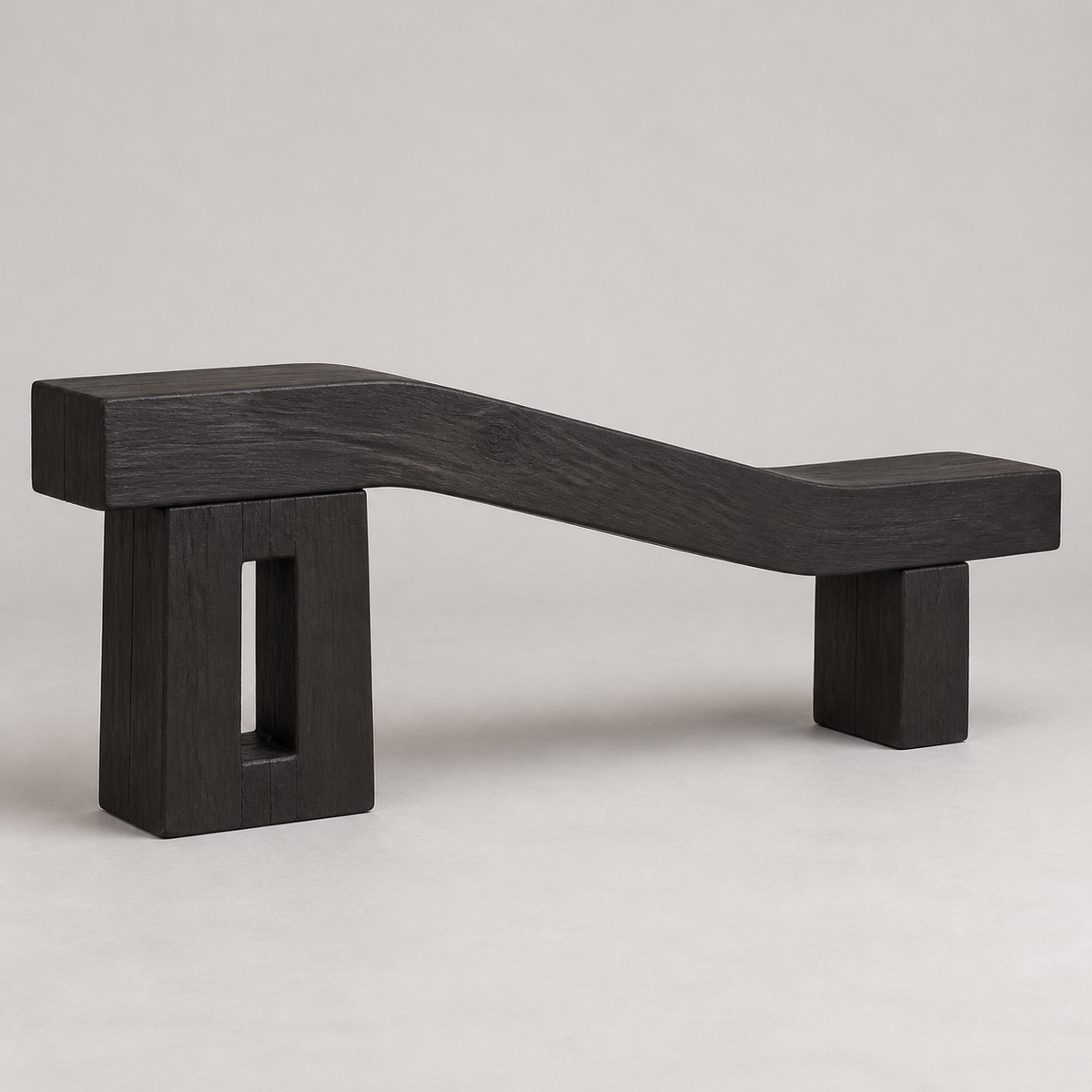 Cranked Beam, teak wood floor sculpture — product view