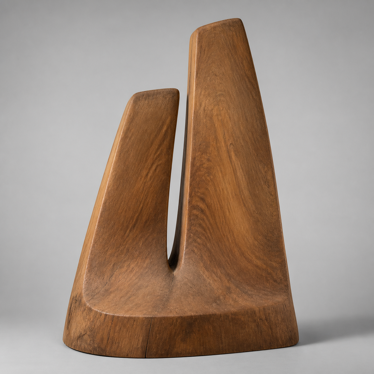 Inward Lean, teak wood floor sculpture — product view