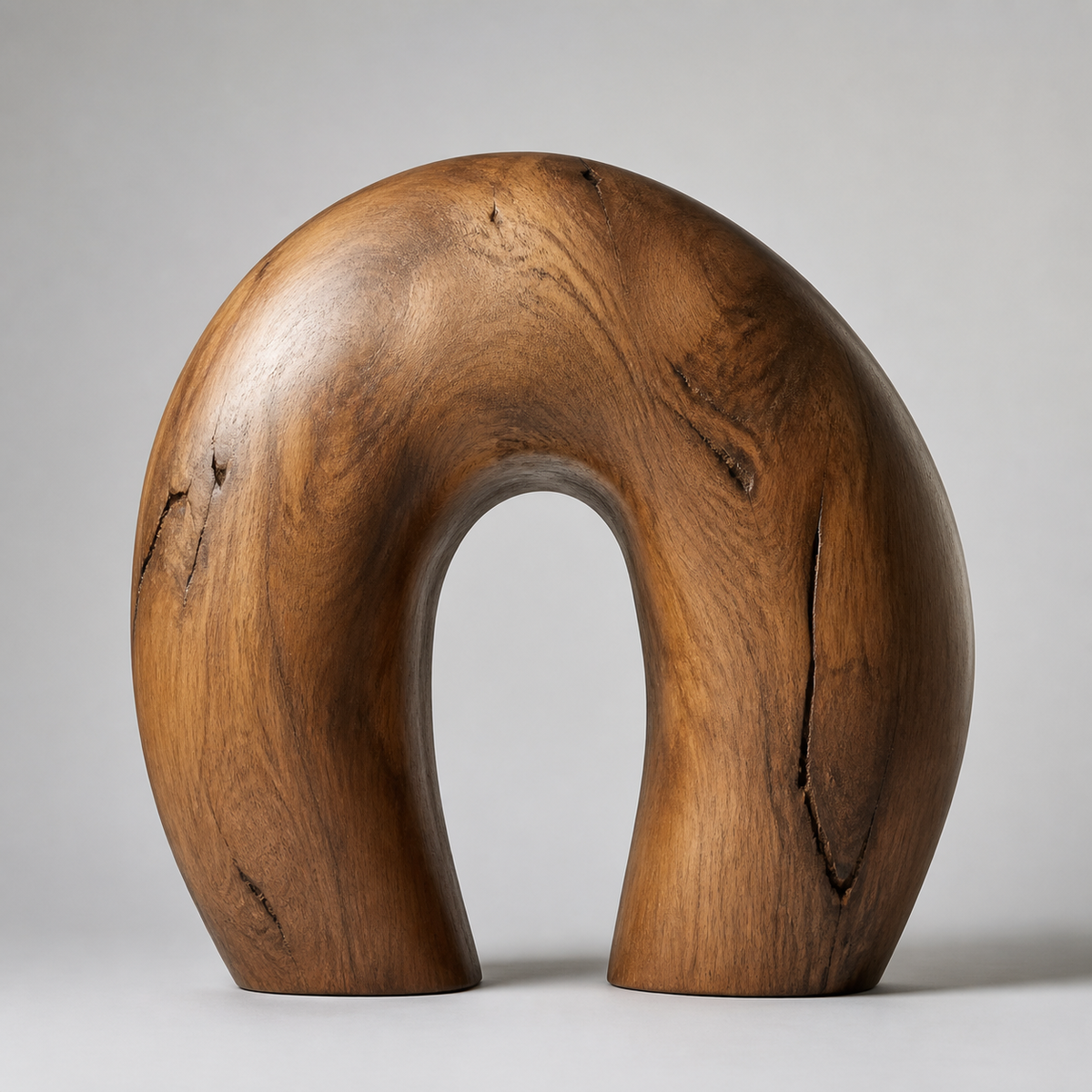Hollow Crest, teak wood floor sculpture — product view