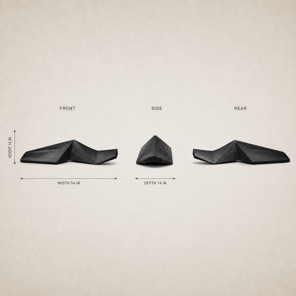 Folded Horizon, teak wood console sculpture — size and scale study