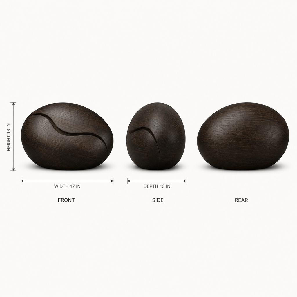 Tide Kernel, teak wood tabletop sculpture — size and scale study