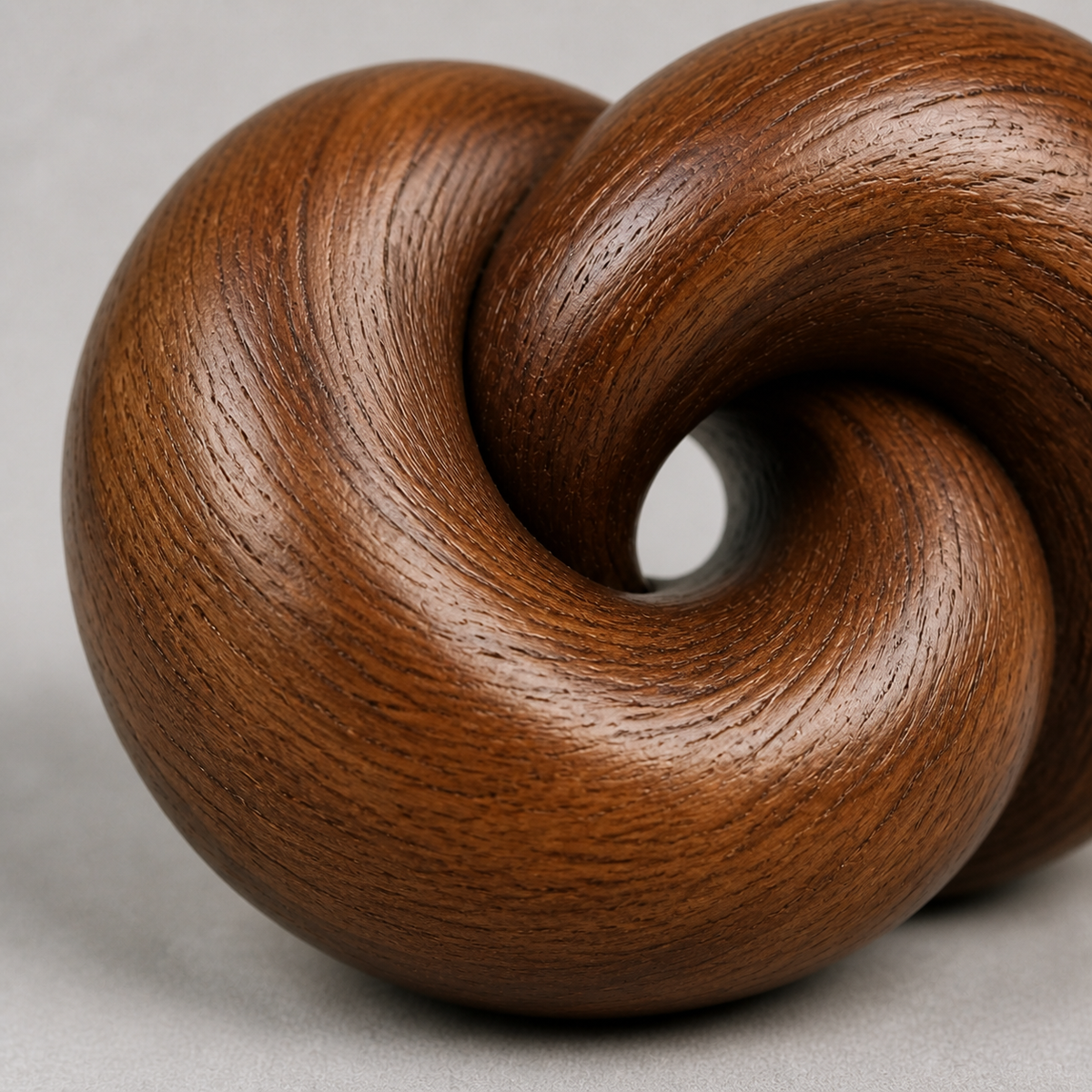 Miniature Knot, teak wood tabletop sculpture — wood grain and carved detail