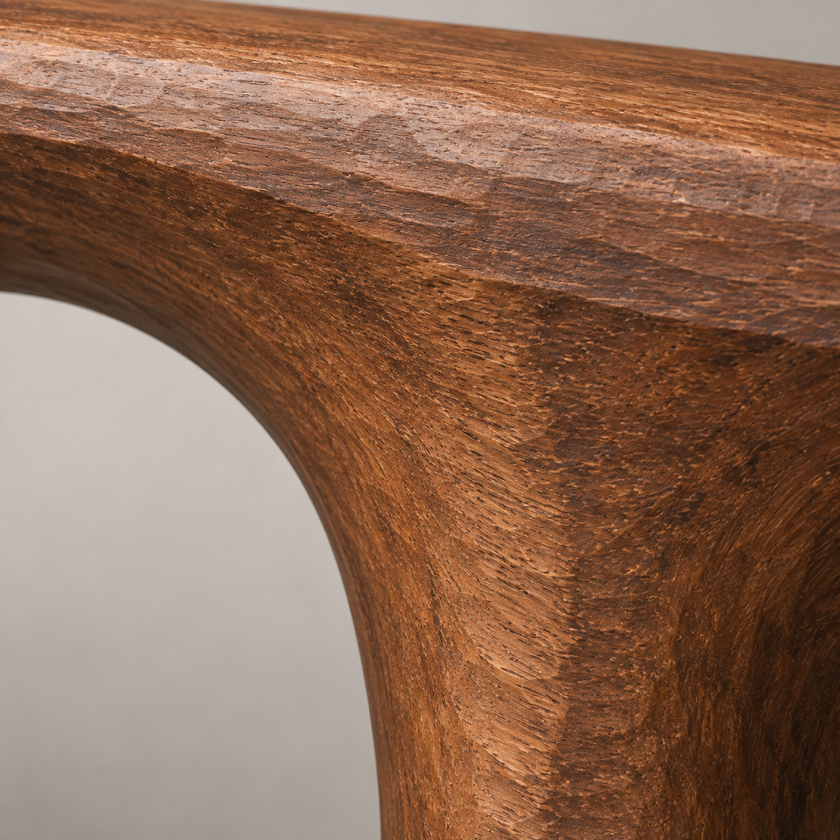 Split Viaduct, teak wood floor sculpture — wood grain and carved detail
