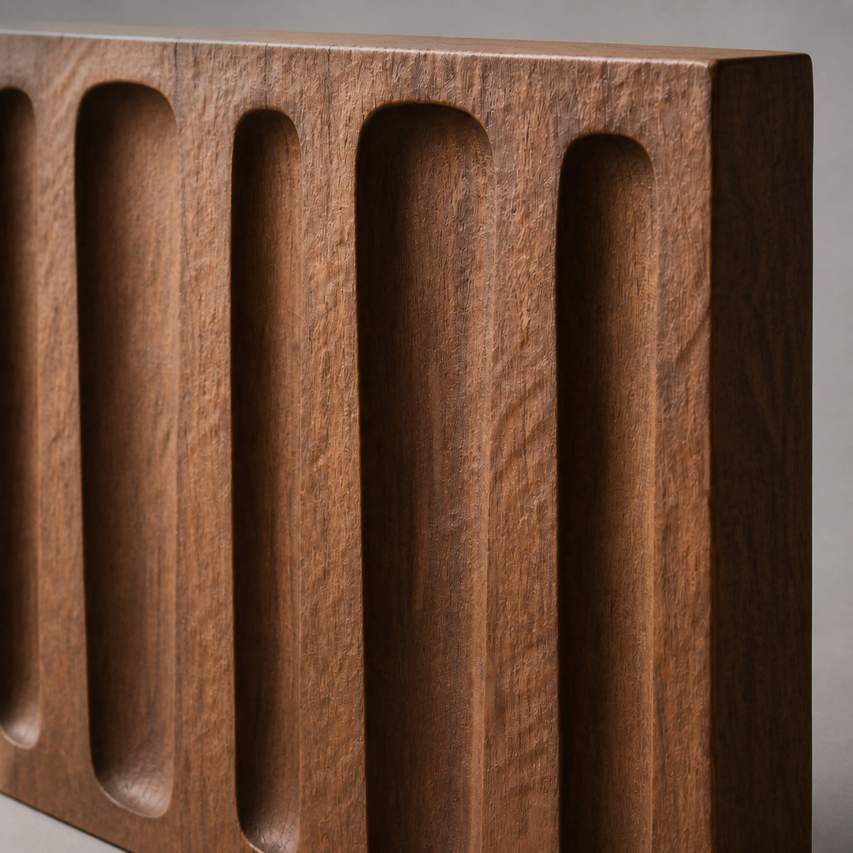 Groove Rhythm Relief, carved teak wood wall art — wood grain and carved detail