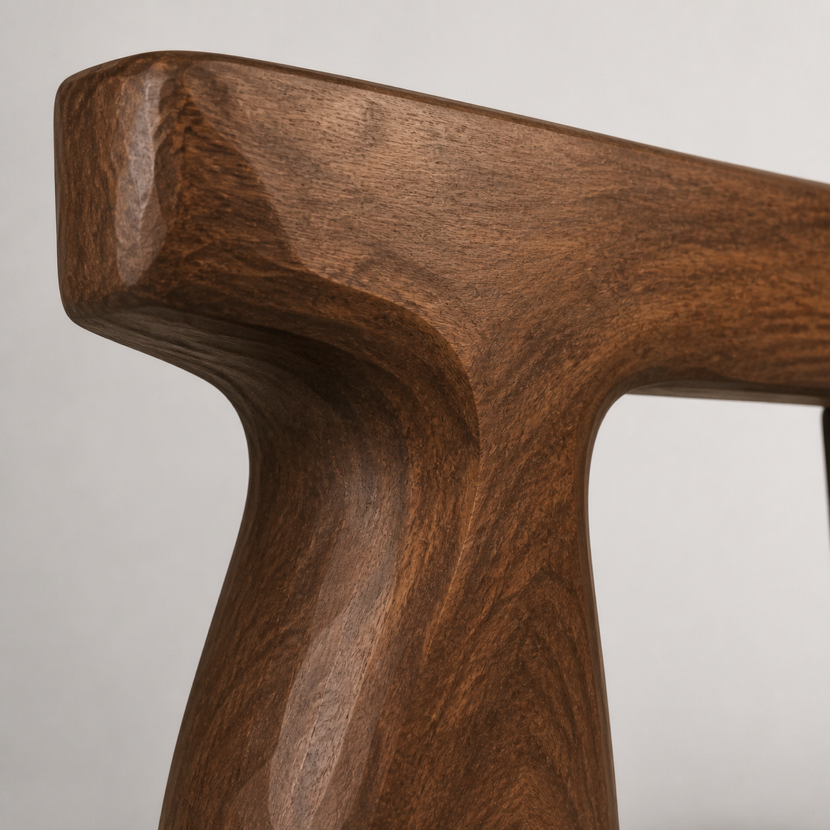 Cantilever Pair, teak wood console sculpture — wood grain and carved detail