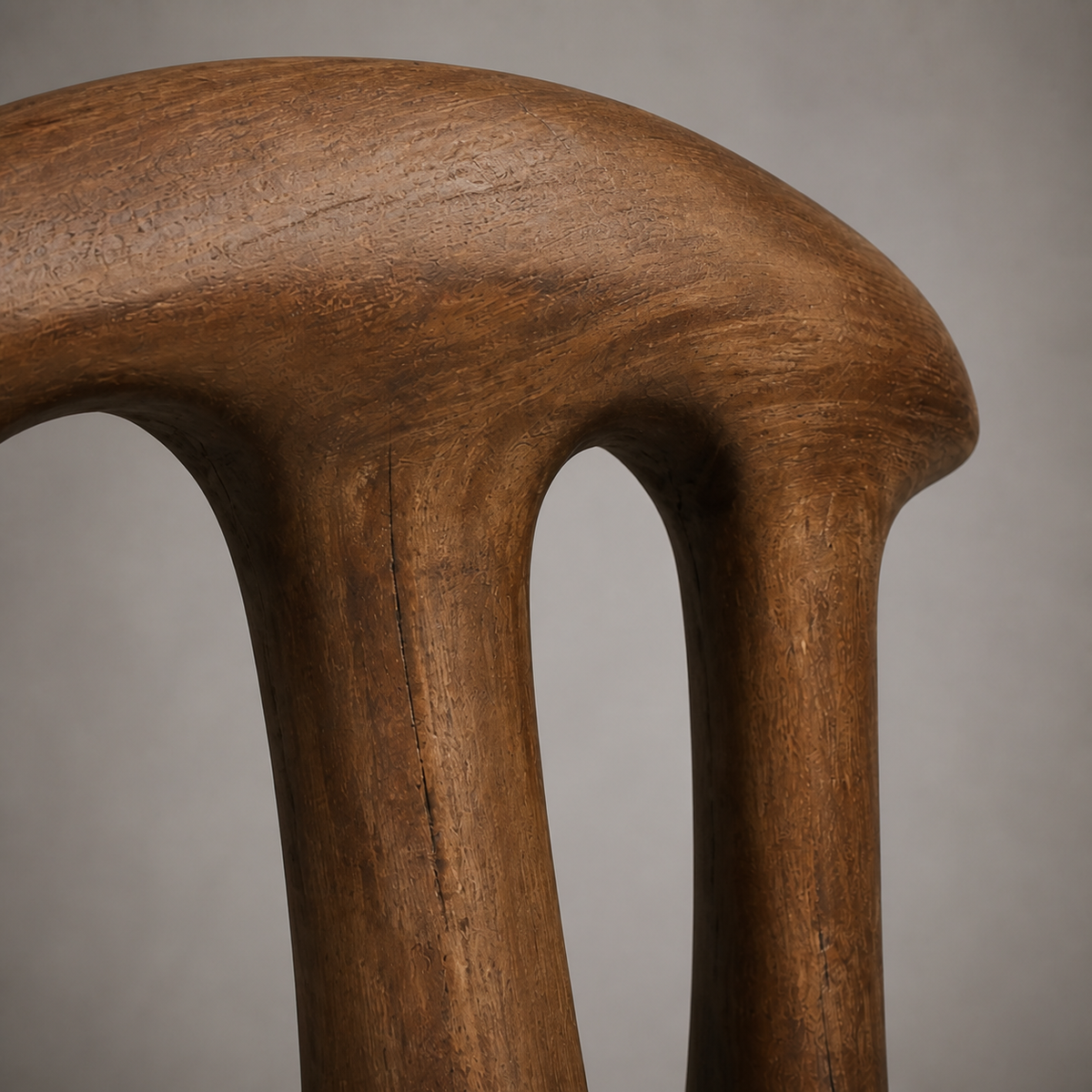 Offset Colonnade, teak wood console sculpture — wood grain and carved detail