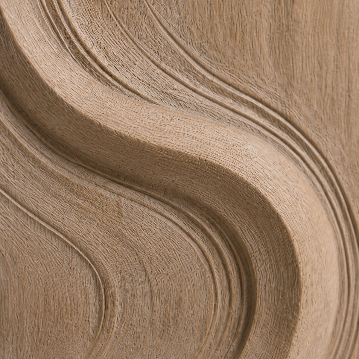 Folded Current Relief, carved teak wood wall art — wood grain and carved detail
