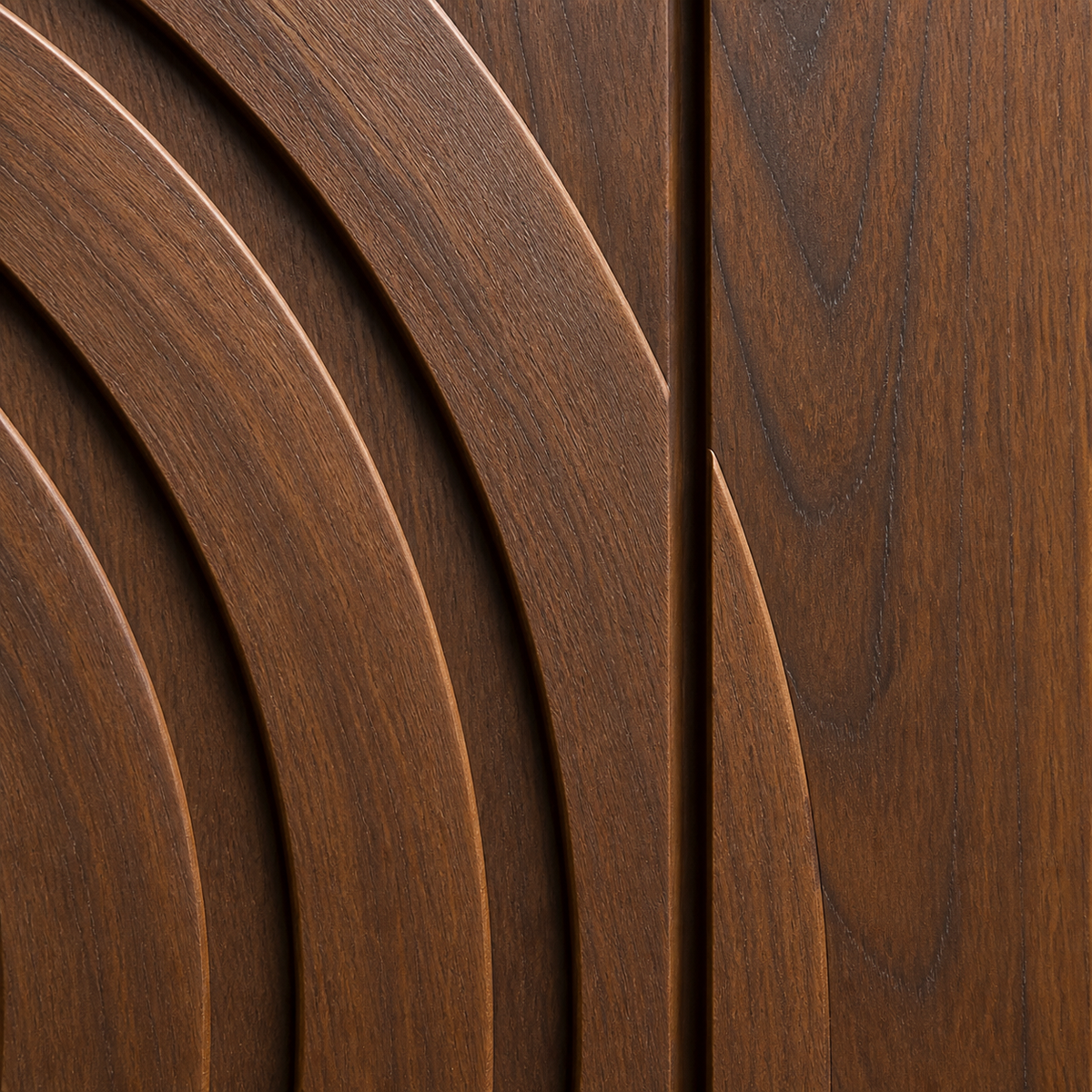Solar Rift Relief, carved teak wood wall art — wood grain and carved detail