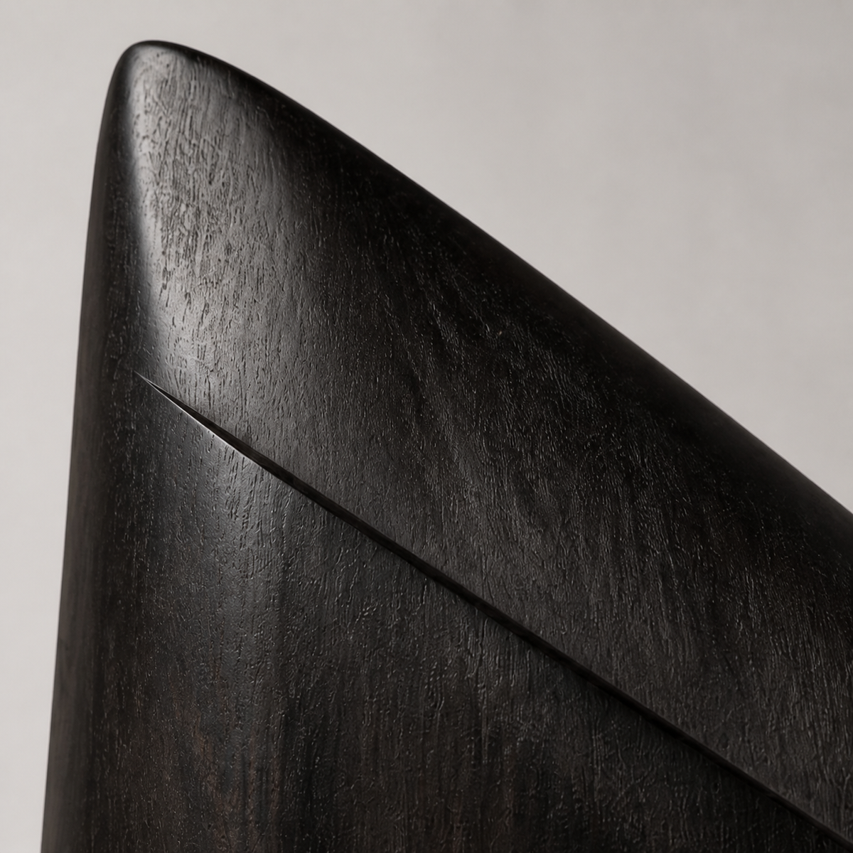 Quiet Buttress, teak wood floor sculpture — wood grain and carved detail