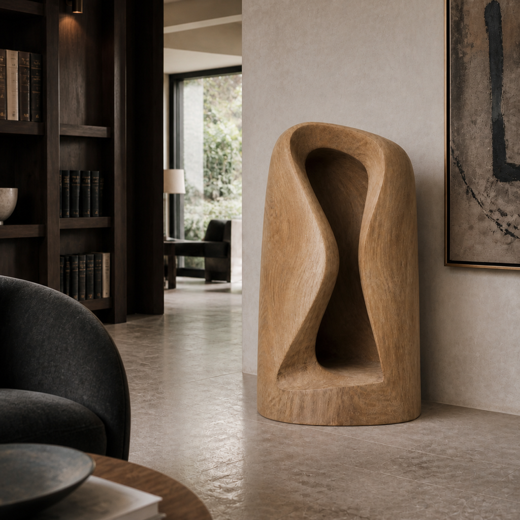 Hollow Fold — Abstract Teak Sculpture