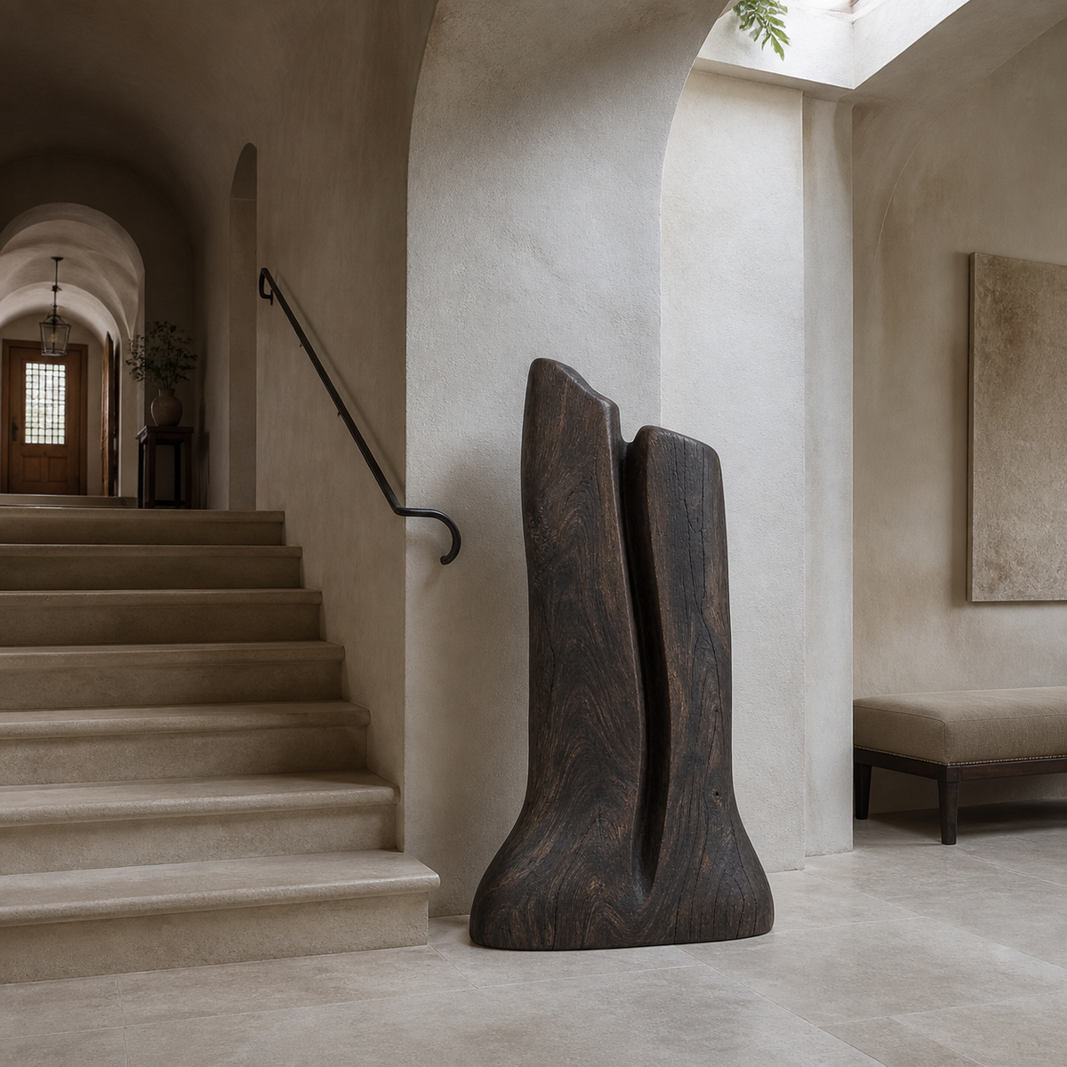 Crown Divide, teak wood floor sculpture — interior view