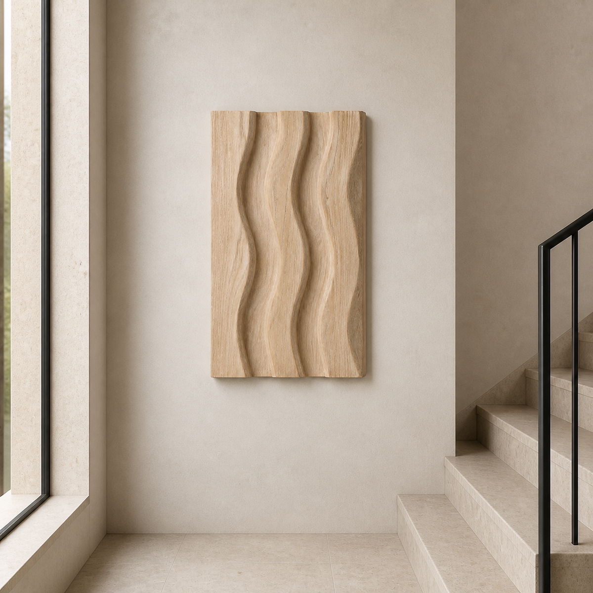 Vertical Tide Relief — Carved Teak Wall Art