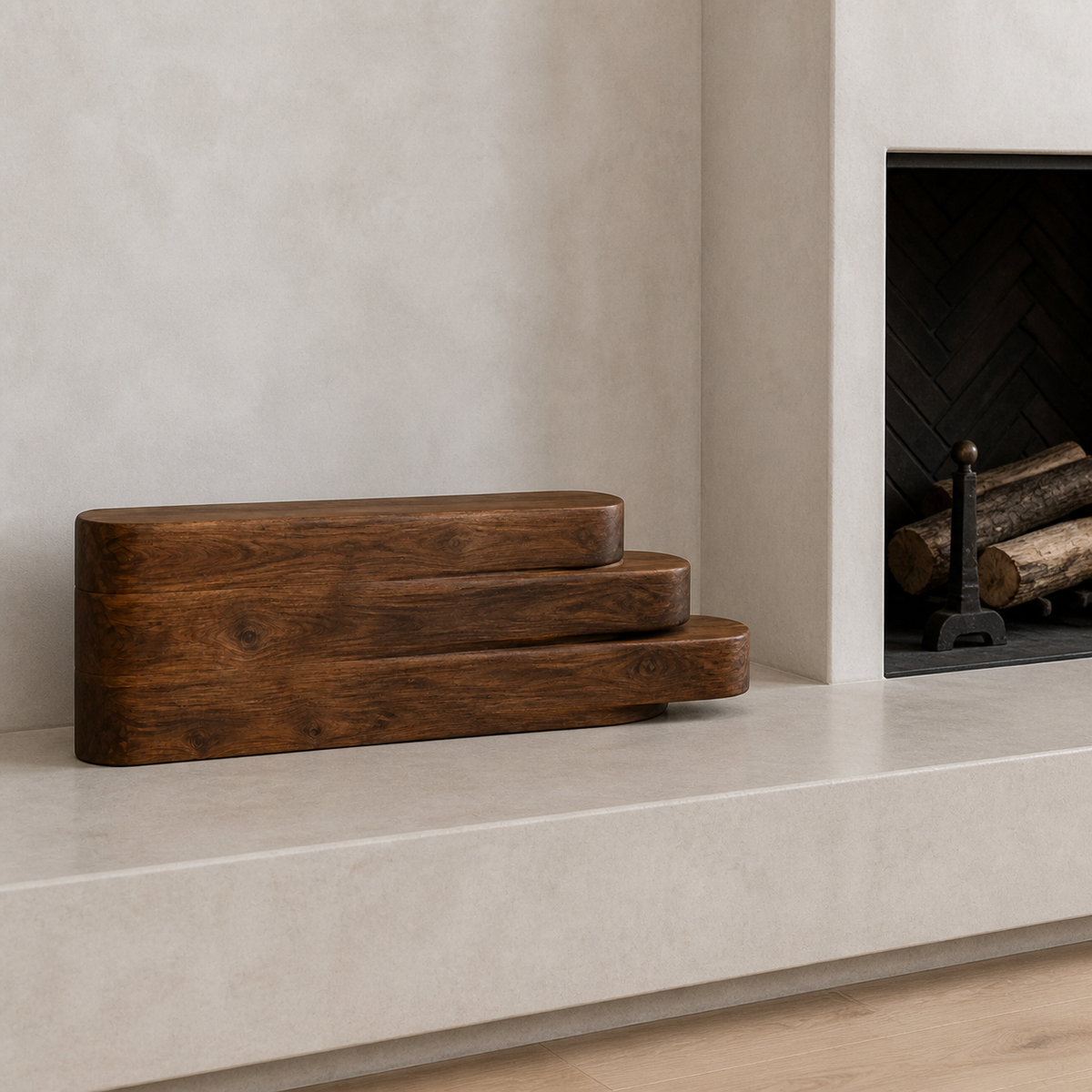 Layered Reach — Teak Console Sculpture