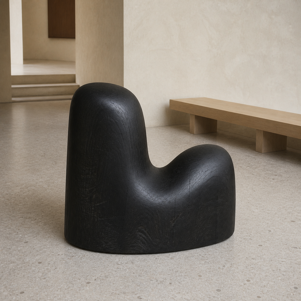 Counterpoise Mass — Teak Floor Sculpture