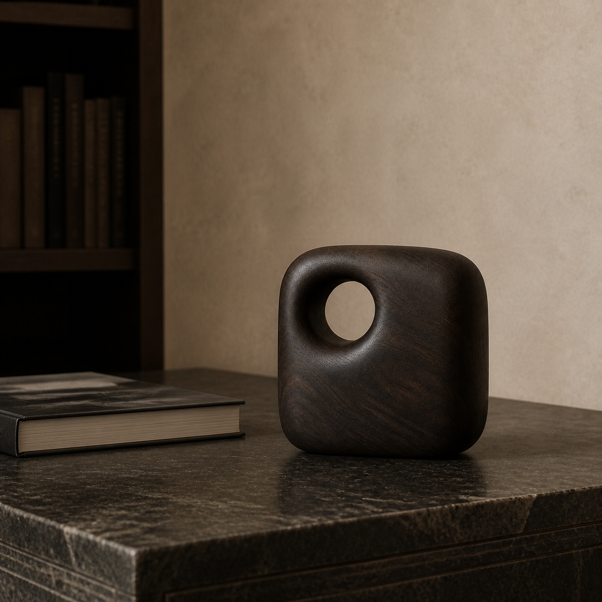 Captured Void — Teak Tabletop Sculpture
