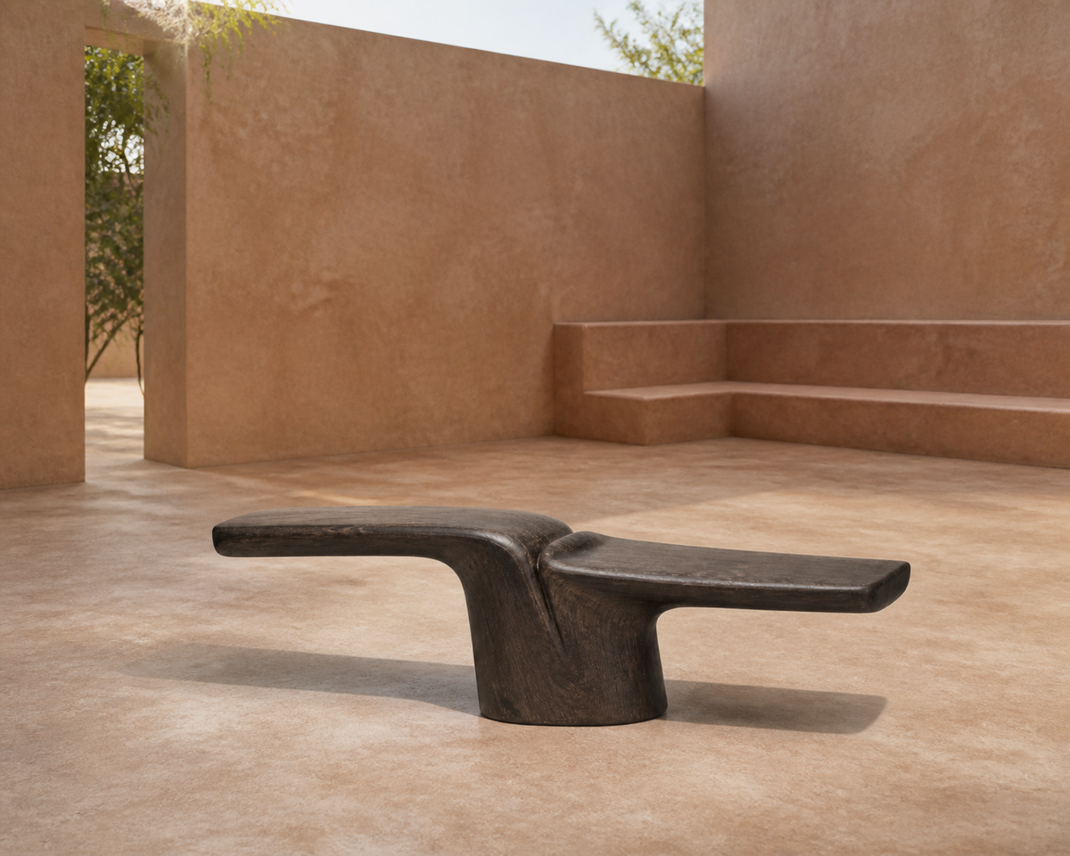 Folded Span — Teak Console Sculpture