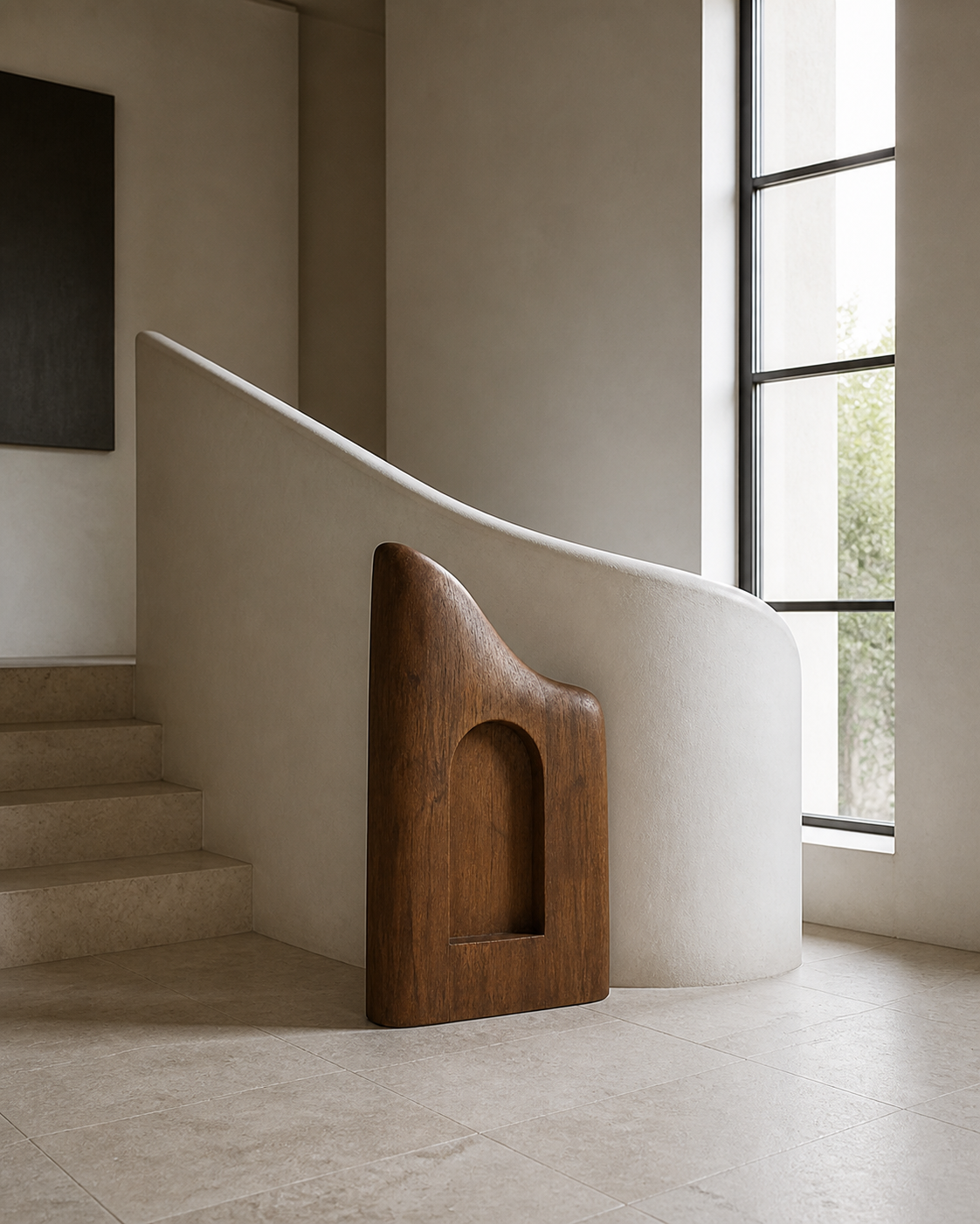 Vaulted Silence — Teak Floor Sculpture