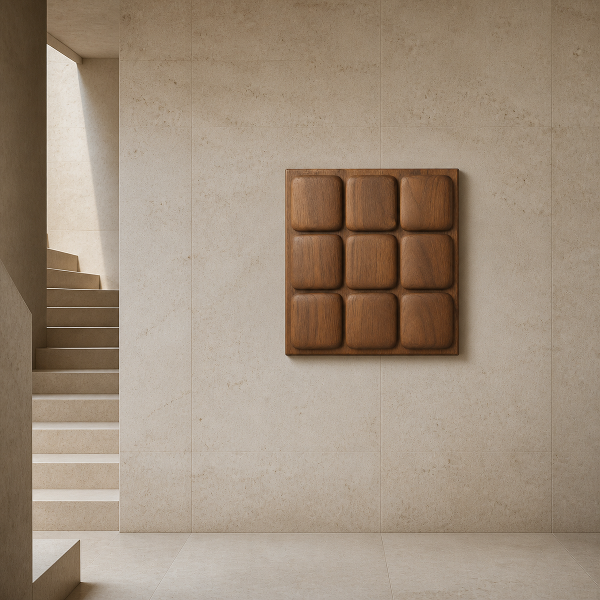 Ancestral Grid Relief — Carved Teak Wall Art