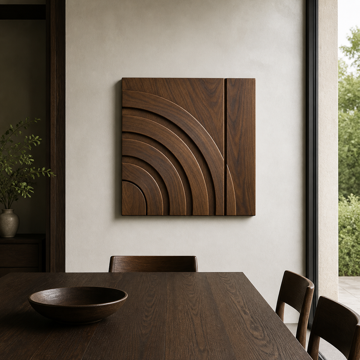 Solar Rift Relief — Carved Teak Wall Art