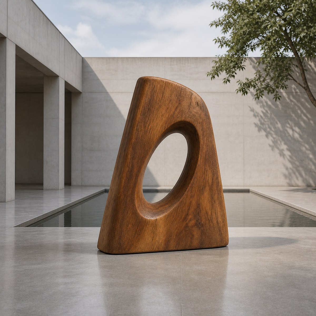 Inclined Aperture, teak wood floor sculpture — interior view