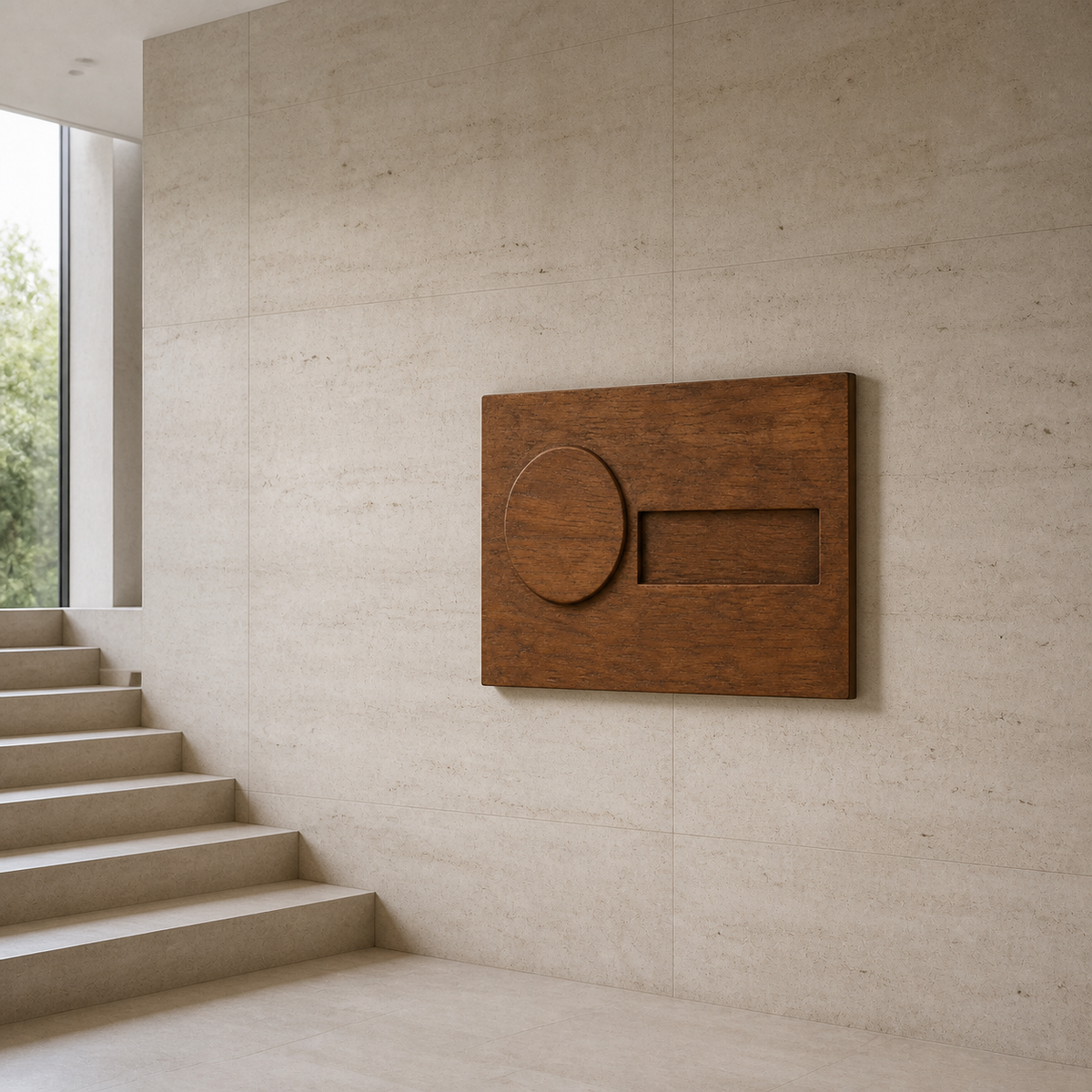 Counterweight Relief — Carved Teak Wall Art