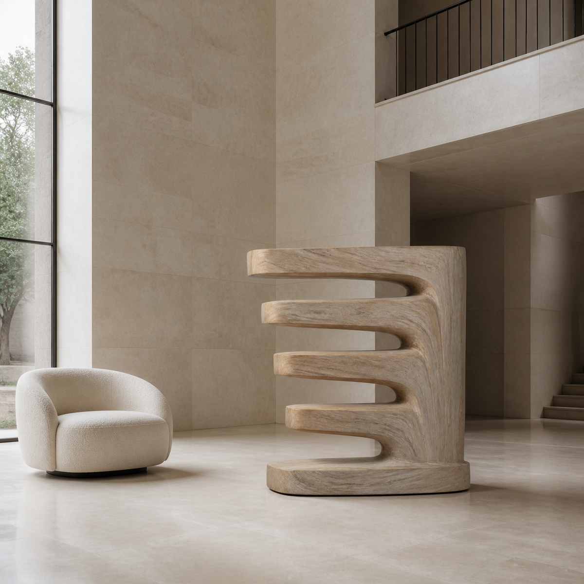 Descending Strata — Teak Floor Sculpture
