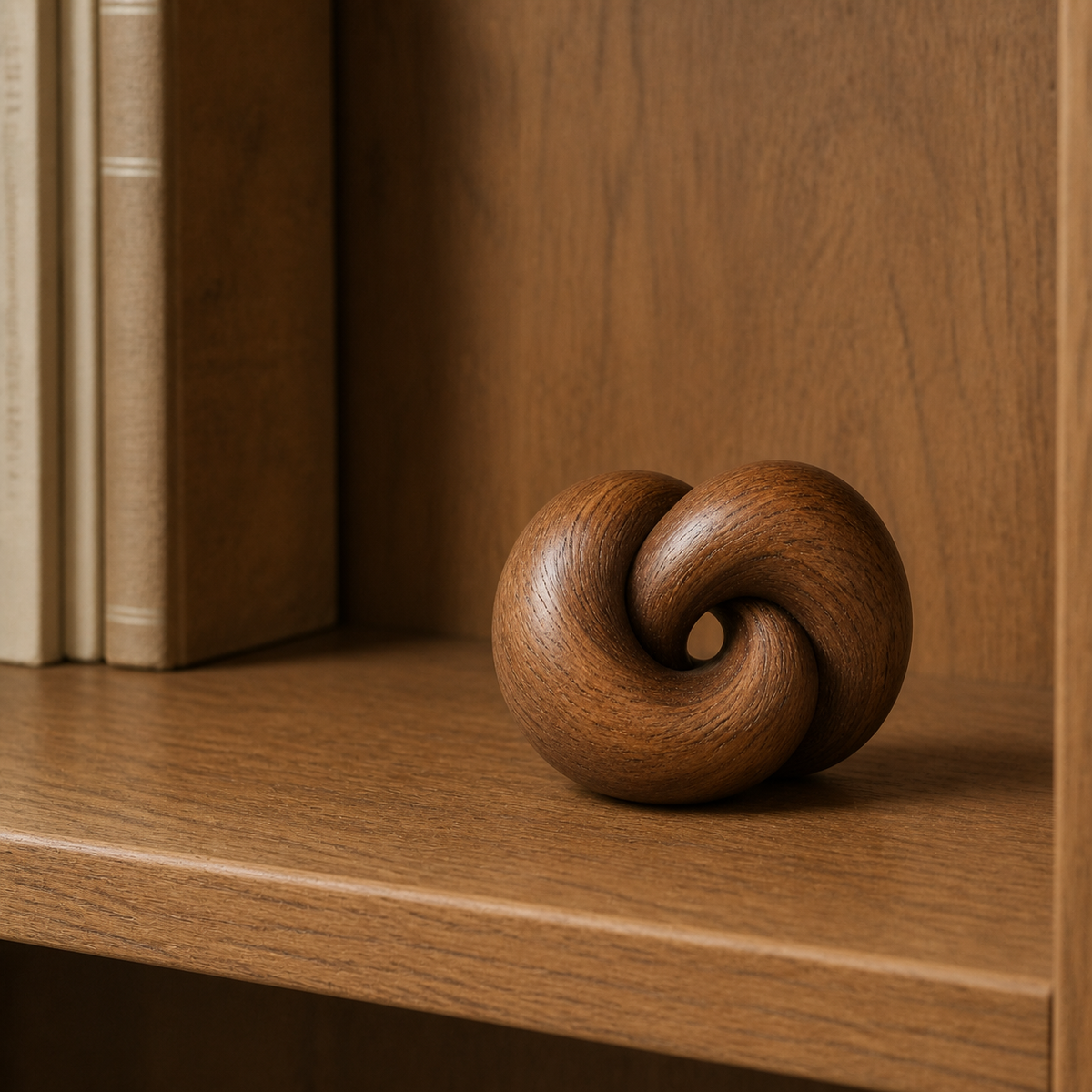 Miniature Knot, teak wood tabletop sculpture — interior view