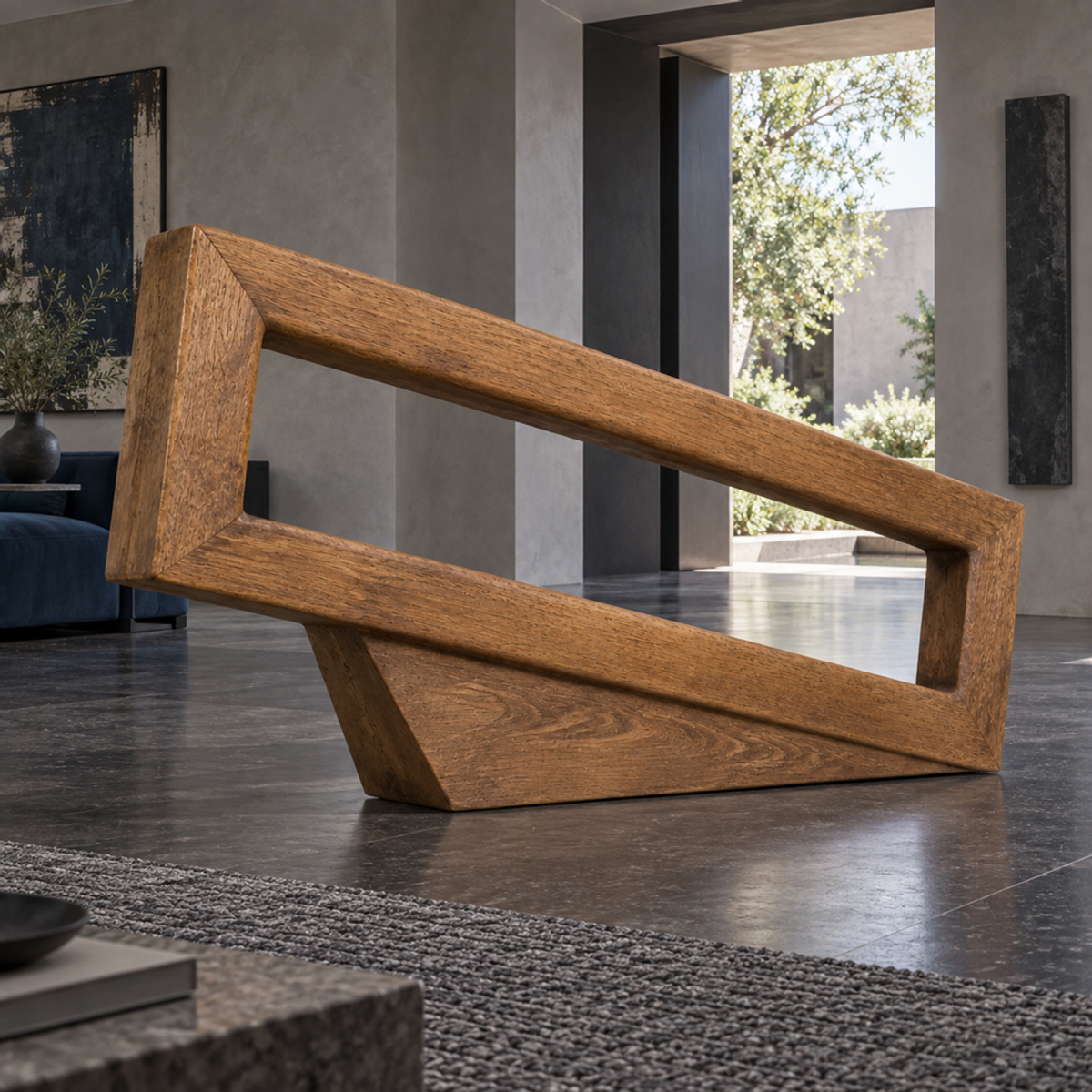 Pivot Frame — Teak Floor Sculpture