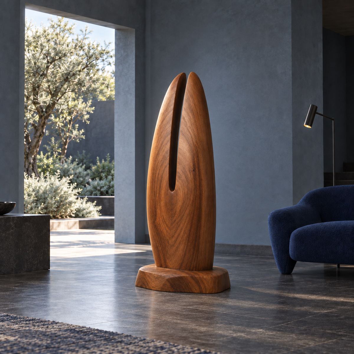 Split Pinnacle — Teak Floor Sculpture