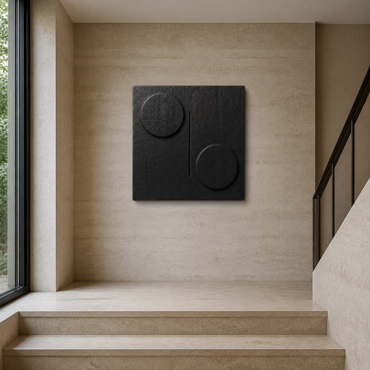 Twin Eclipse Relief — Carved Teak Wall Art