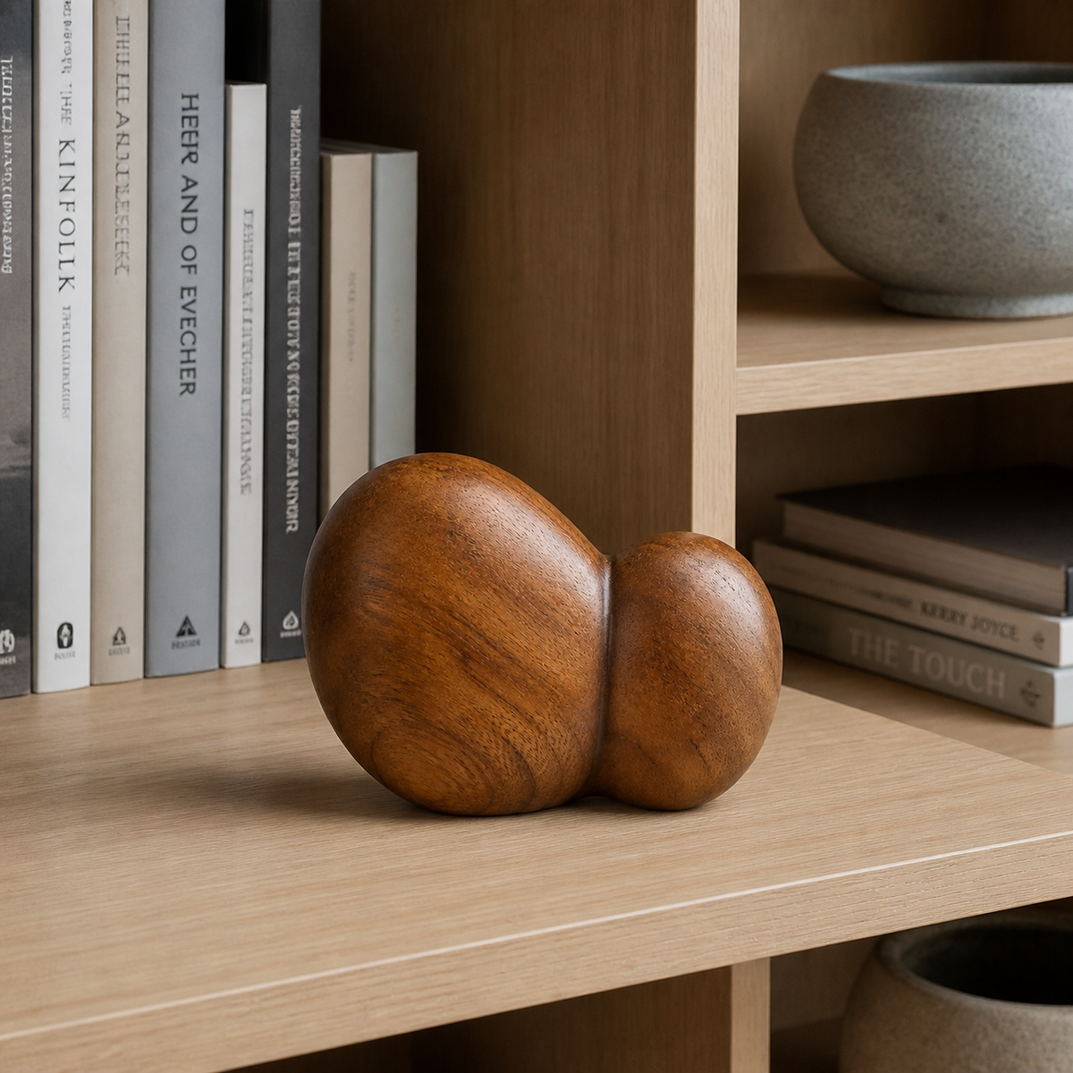 Twin Pebble — Teak Tabletop Sculpture