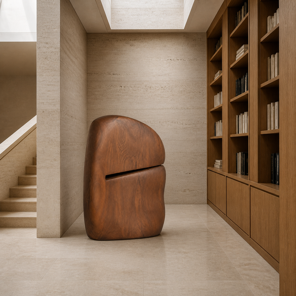Faulted Crown — Teak Floor Sculpture