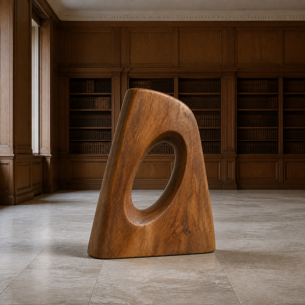 Inclined Aperture, teak wood floor sculpture — interior view
