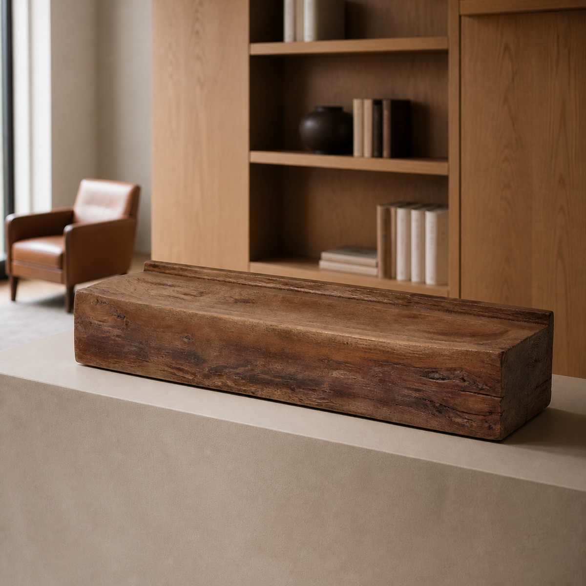 Silt Ledge, teak wood console sculpture — interior view