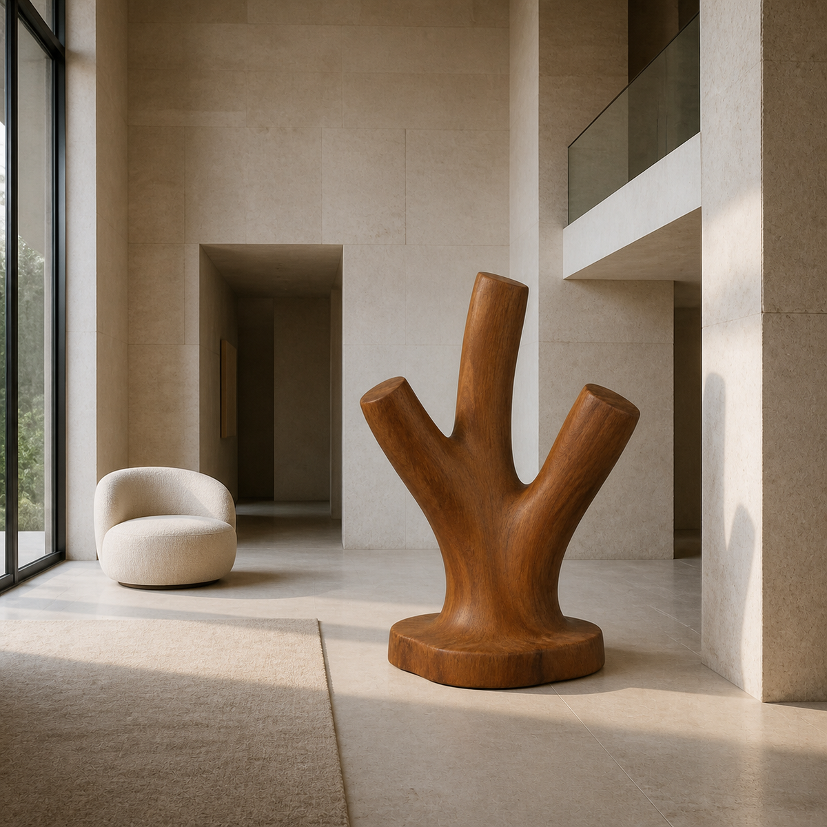 Triune Reach, teak wood floor sculpture — interior view