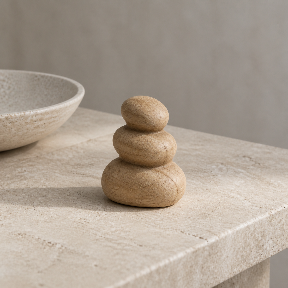 Palm Cairn, teak wood tabletop sculpture — interior view